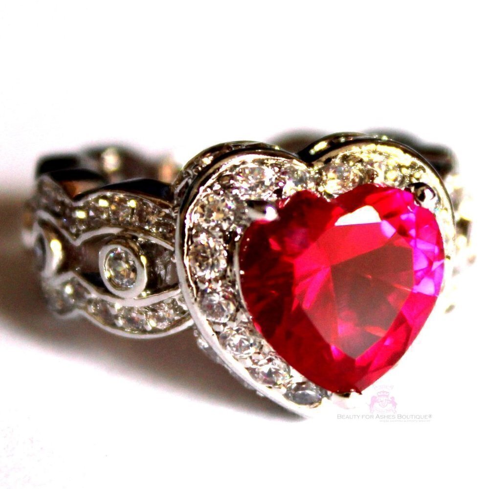 Love Beauty for Ashes® Prophets Heart Ruby Red CZ Ring Womens Ladies Size 5-12 - Picture 5 of 6